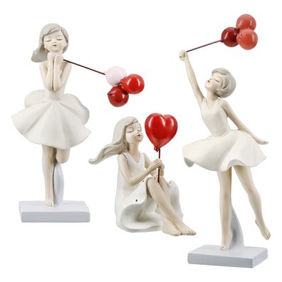 Gilde Figur, Frau, Ballonmotiv, Poly, creme, rot, L. 6.5 cm, B. 9.5 cm, H. 23.5
