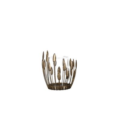 GILDE Windlicht, "Trevi", Blattmotiv, Glas, Metall, goldfarben, , H. 27 cm, D. 30