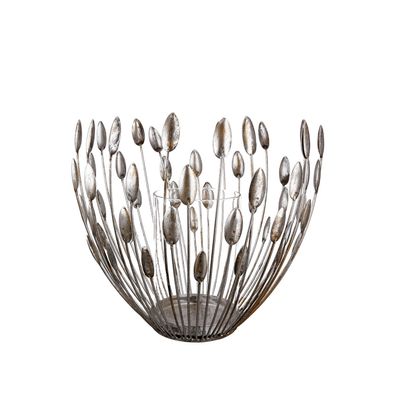 Casablanca Windlicht, "Trevi", Blattmotiv, Metall, silberfarben, , H. 27 cm, D