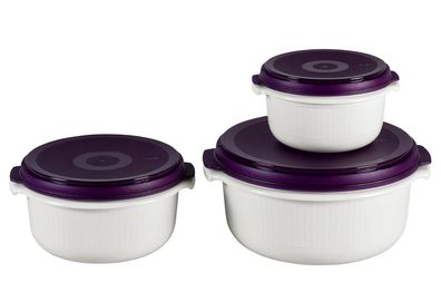 EMSA Mikrowellentopfset Micro Family 0,5/1/1,5 l weiß/brombeer 3teilig