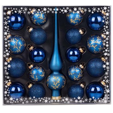 Kugelsortiment mit Spitze, 19 Stk Midnight Blue Inge-Glas