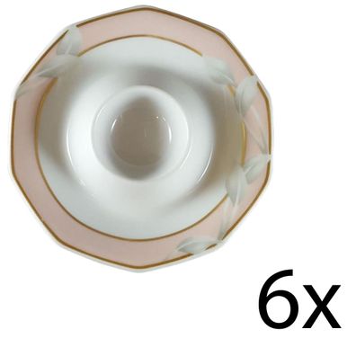 6er Set Eierbecher mit Schalenablage Winterling Marktleuthen Blättermotiv Rosa-Goldra
