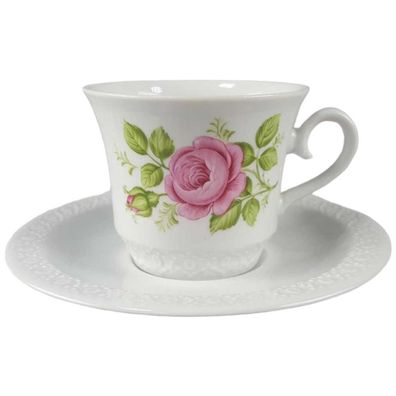 Kaffeetasse mit Untertasse Schumann/Arzberg Reliefrand rosa Rose