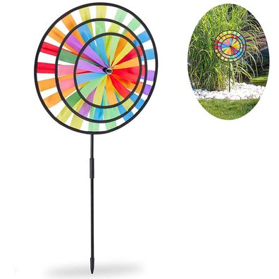 Relaxdays 2 x Windrad, Gartenstecker im Regenbogen Design, Kinder, für Balkon