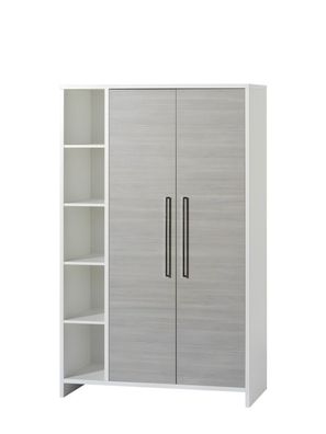 Schrank 2-trg.- Kleiderschrank Babymöbel Wäscheschrank-Weiß/Pinie Silber