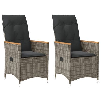 vidaXL Gartensessel mit Kissen 2 Stk. Verstellbar Grau Poly Rattan