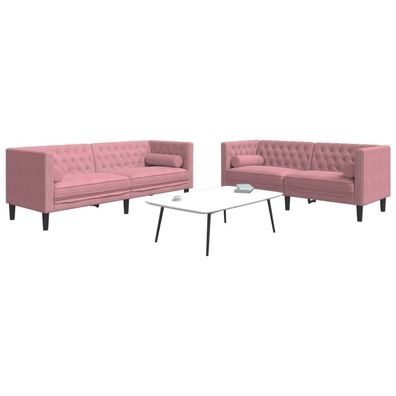 vidaXL 2-tlg. Chesterfield-Sofa-Set mit Nackenrollen Rosa Samt