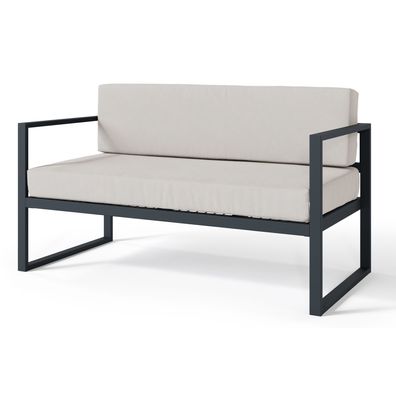 Selsey Dywilly - Garten-Sofa 2-Sitzer, wasserabweisend, grau/schwarzes Gestell