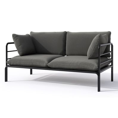 Selsey Worcully - Garten-Sofa 2-Sitzer, wasserabweisend, beige/schwarzes Gestell