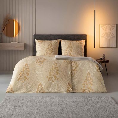 Estella Mako Jersey Bettwäsche 135x200 Marie messing Gingo Blätter Äste 6344-740