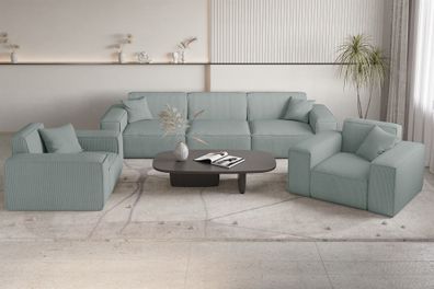 Sofaset Designersofa CELES Premium 3-1-1 in Stoff Scala Saphirblau
