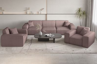 Sofaset Designersofa CELES Premium 3-1-1 in Stoff Scala Lavendel