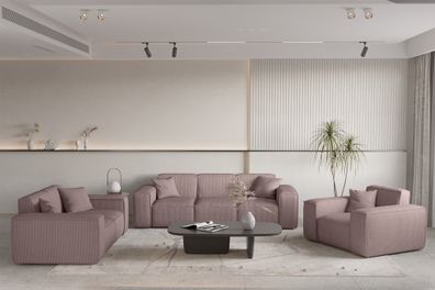 Sofaset Designersofa CELES Premium 3-2-1 in Stoff Scala Lavendel