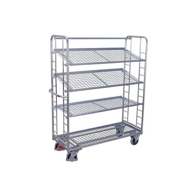 Etagenwagen mit 4 Drahtgitterböden verzinkt 400 kg Traglast Typ L + EasySTOP