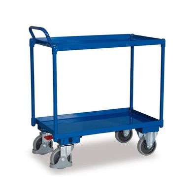 Großer Tischwagen mit 2 Etagen, Wannenrand 40 mm hoch, hoher Schiebebügel + EasySTOP