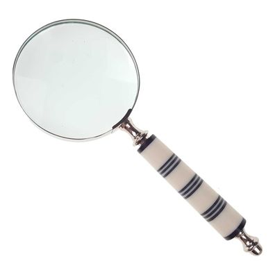 Leselupe Handlupe Vergrößerungsglas vernickelt griff Bein D 10-L 25 cm