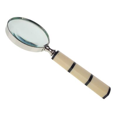 Leselupe Handlupe Vergrößerungsglas vernickelt griff weiß Bein L 21-D 8 cm