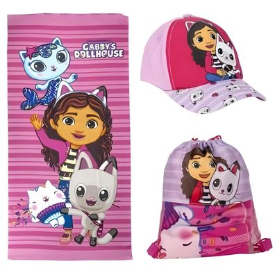 Gabby's Dollhouse Sommerset Strandtuch, Kappe und Tasche für Fans von Gabby's