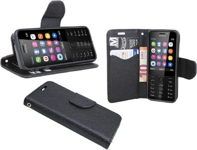 Elegantes Taschenetui kompatibel mit Nokia 230 aus schwarzem Leder im optischen