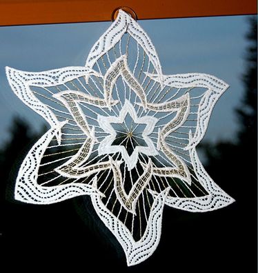 Fensterbild Weihnachten Plauener Spitze Weihnachtsdekoration Stern Weiß 25 cm