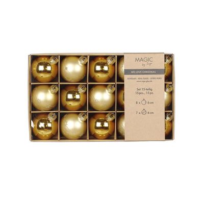 Weihnachtskugeln 15 Stk 6 cm Inkagold Inge-Glas