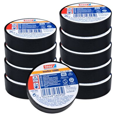 Isolierband TESA Professional | tesaflex 53988 | Schwarz | 15mm x 10m | 10 Stück
