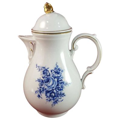 Kaffeekanne 1,4 L Schaller blaue Blumendekor mit Goldrand