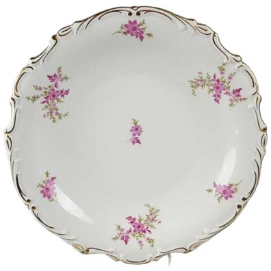 Servierteller VEB Lettin violet Blumenedekor mit Goldrand Prunkschale D 29,7 cm
