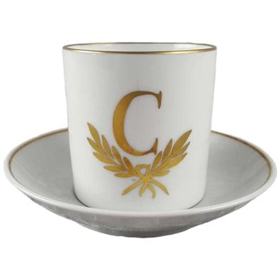 Mokkatasse mit Untertasse Langenthal Suisse Golddekor Buchstabe C