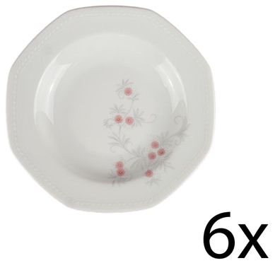 6er Set Suppenteller D 22,3 cm Porzellan Schirnding Paris Blumendekor Rosa-Grau gebra