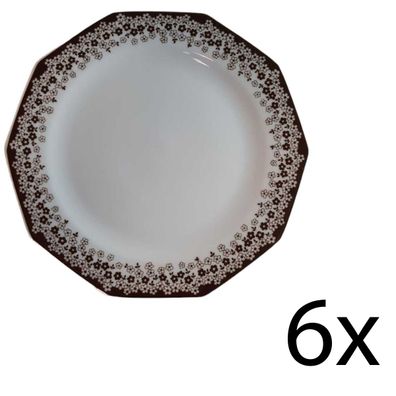6er Set Kuchenteller Dessertteller Arabella Atelier Blumendekor braun Braun