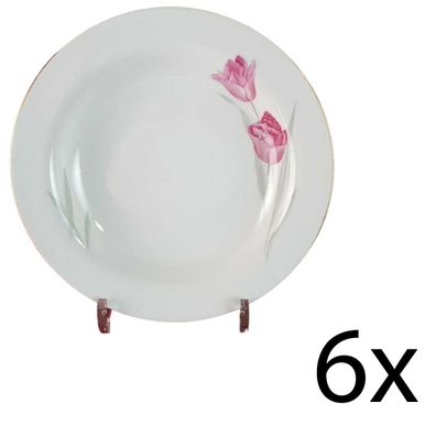 6er Set Suppenteller D 23 cm H 3,6 Porzellan Zeh Scherzer Rote Rose mit Goldrand gebr