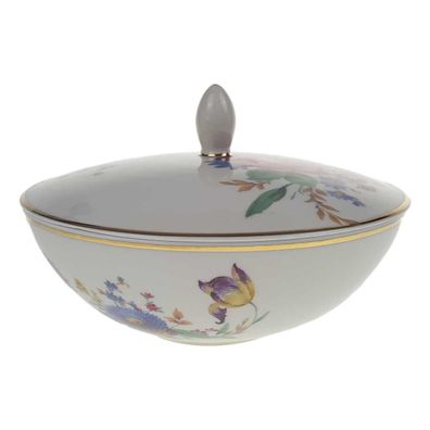 Deckeldose Bonboniere Hutschenreuther elfenbein Goldrand Blumendekor Elfenbein