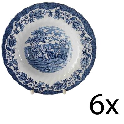 6er Set Suppenteller D 22,6 cm Myott Country Life Blau gebraucht-sehr gut