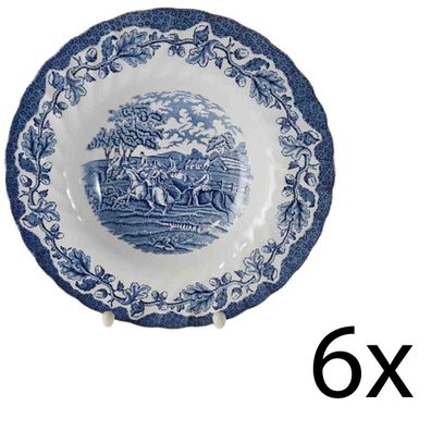 6er Set Suppenteller D 22,6 cm Myott Country Life Blau gebraucht-gut