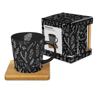 Pure Leaflet black Trend Mug nature, ppd Tasse incl. Untersetzer 604569