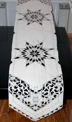 Tischband Weihnachten 30x160 Sterne Weiß Silber Weihnachtsdecke Dekoband Tischläufer