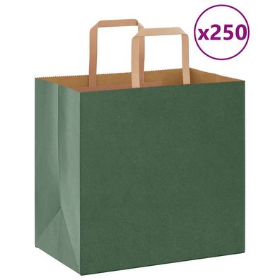 vidaXL Papiertragetaschen 250 Stk. mit Henkeln Grün 26x17x25 cm
