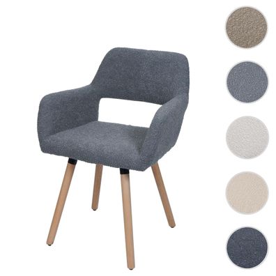 Esszimmerstuhl HWC-A50 II, Stuhl Küchenstuhl, Holz Stoff/Textil Bouclé (450g/m²)