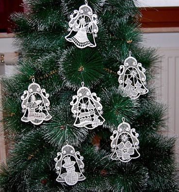 Plauener Spitze Christbaum-schmuck Glocken 6er Set Baumschmuck Baumbehang Weihnachtsd