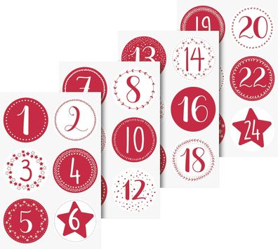 HEYDA 203780808 Sticker Zahlen Advent 10 x 19 cm Sticker Ø 4 cm rot