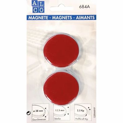 Alco Kraftmagnet 13,5mm Ø 38mm rot 2 Stück