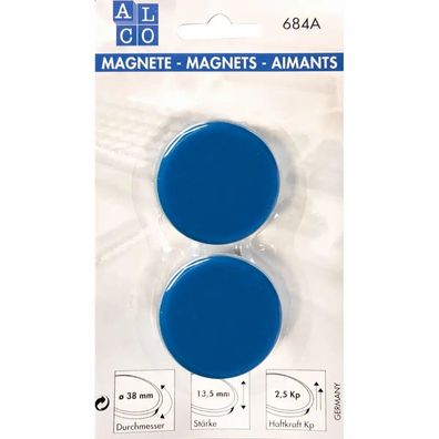 Alco Kraftmagnet 13,5mm Ø 38mm blau 2 Stück