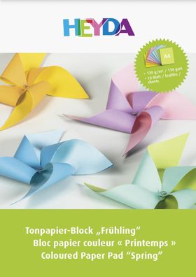HEYDA 2047151 Tonpapier-Block Frühling A4 sonnengelb mango lachs rosa hellviolett