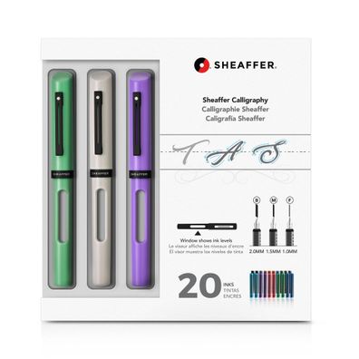 Sheaffer Kalligraphie Maxi Kit Feder B/M/F FFH Grün, Weiß, Violett + 20 Patr