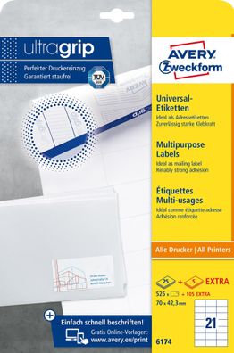 Zweckform 6174 Universal-Etiketten ultragrip - 70 x 42,3 mm, weiß, 630 Etiketten,