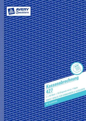 Zweckform 427 Kassenabrechnung, DIN A4, mit MwSt.-Spalte, 2 x 50 Blatt, weiß, gelb