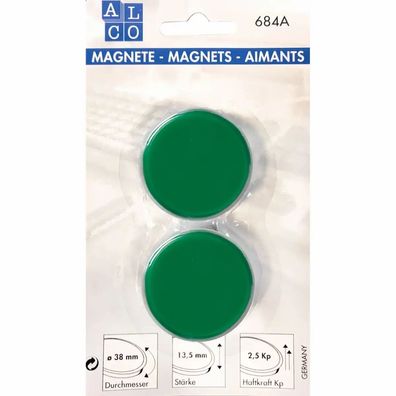 Alco Kraftmagnet 13,5mm Ø 38mm dunkelgrün 2 Stück