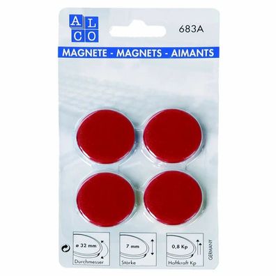 Alco Haftmagnet 7mm Ø 32mm rot 4 Stück
