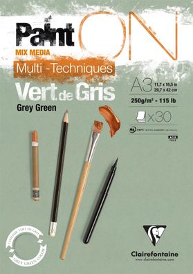 Clairefontaine Block PaintOn grüngrau A3 30Bl 250g